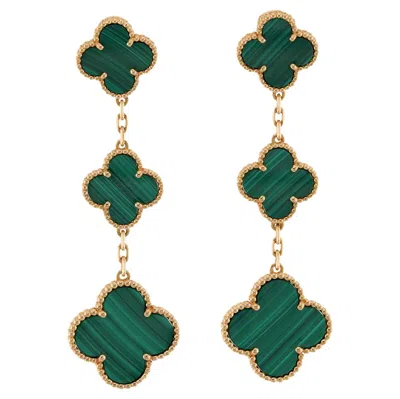 Pre-owned Van Cleef & Arpels Magic Alhambra Malachite Yellow Gold 3-motif Earrings