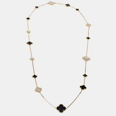 Pre-owned Van Cleef & Arpels Magic Alhambra Mother Of Pearl 18k Yellow Gold 16 Motif Station Necklace