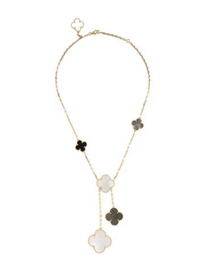 Pre-owned Van Cleef & Arpels Magic Alhambra Necklace, 6 Motifs, 16.75" In Grey/white