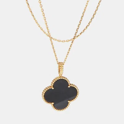 Pre-owned Van Cleef & Arpels Magic Alhambra Onyx 18k Yellow Gold Necklace