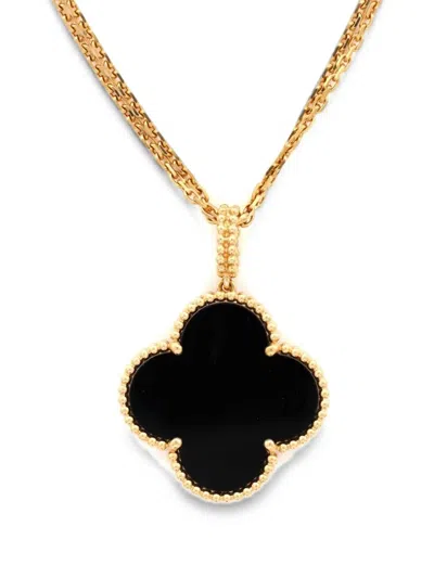 Pre-owned Van Cleef & Arpels Magic Alhambra Pendant Long 18k Yellow Gold And Onyx Necklace