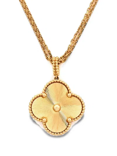 Pre-owned Van Cleef & Arpels Magic Alhambra Pendant Long Guilloche 18k Yellow Gold Necklace