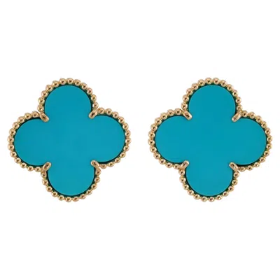 Pre-owned Van Cleef & Arpels Magic Alhambra Turquoise Yellow Gold Earrings