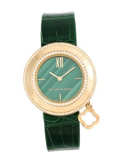 Pre-owned Van Cleef & Arpels Malachite And Diamond Charm Watch In Multi