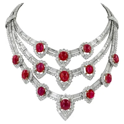 Pre-owned Van Cleef & Arpels Mid-century Ruby And Diamond Necklace In Multi