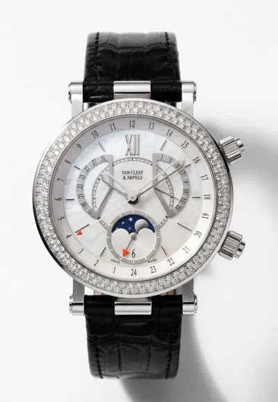 Van Cleef & Arpels Monsieur Arpels Reveil Gmt Watch With Diamonds In White