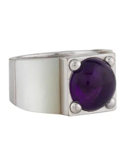 Pre-owned Van Cleef & Arpels Mother Of Pearl & Amethyst Babylone Cocktail Ring In Multi