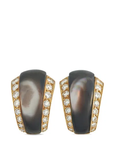 Pre-owned Van Cleef & Arpels Mother Of Pearl And Diamond Earrings In Gold