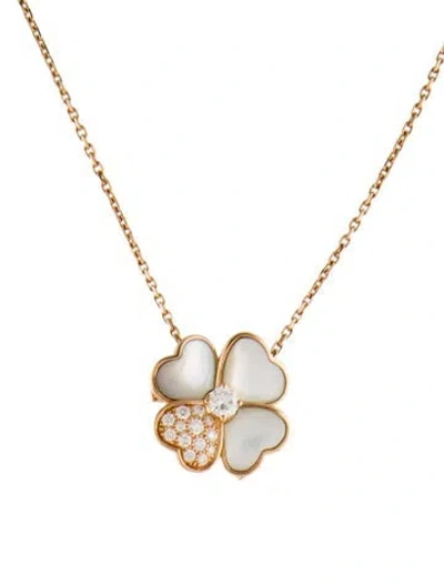 Pre-owned Van Cleef & Arpels Mother Of Pearl & Diamond Medium Cosmos Clip Pendant Necklace, 16.25" In Multi