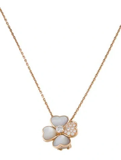 Pre-owned Van Cleef & Arpels Mother Of Pearl & Diamond Medium Cosmos Clip Pendant Necklace, 16.5" In Multi