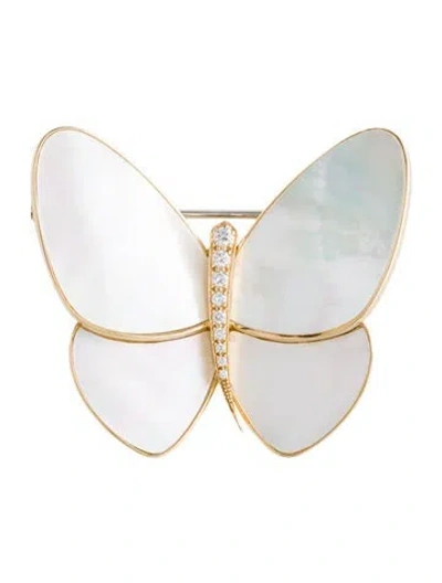 Pre-owned Van Cleef & Arpels Mother Of Pearl Butterfly Clip Brooch In Multi