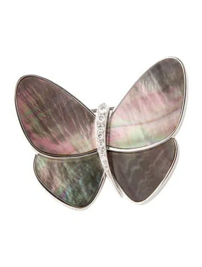 Pre-owned Van Cleef & Arpels Mother Of Pearl Butterfly Clip In Gray