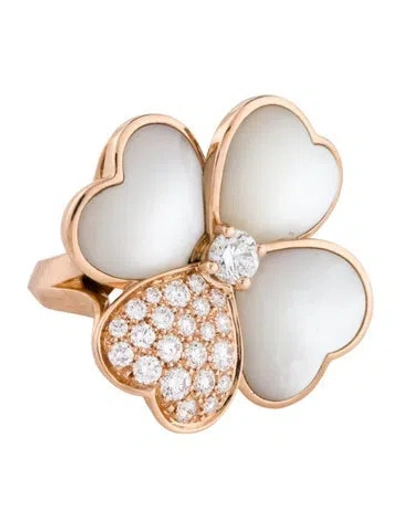 Pre-owned Van Cleef & Arpels Mother Of Pearl Cosmos Ring, Large Model In White