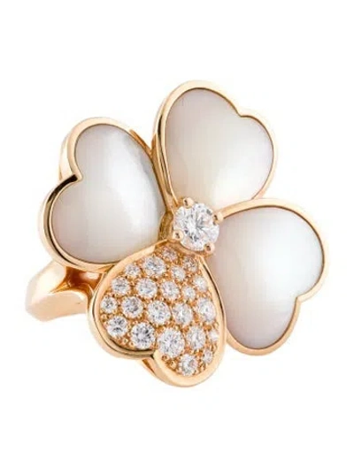 Pre-owned Van Cleef & Arpels Mother Of Pearl Cosmos Ring, Large Model In White