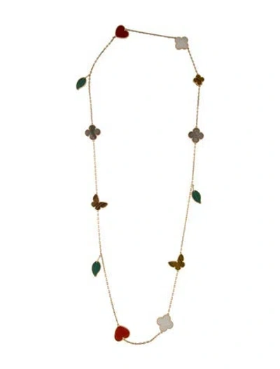 Pre-owned Van Cleef & Arpels Mother Of Pearl Lucky Alhambra 12 Motif Long Necklace, 34" In Multi