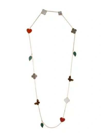 Pre-owned Van Cleef & Arpels Mother Of Pearl Lucky Alhambra 12 Motif Long Necklace, 35" In Multi