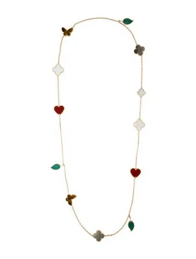 Pre-owned Van Cleef & Arpels Mother Of Pearl Lucky Alhambra 12 Motifs Long Necklace, 35" In Multi