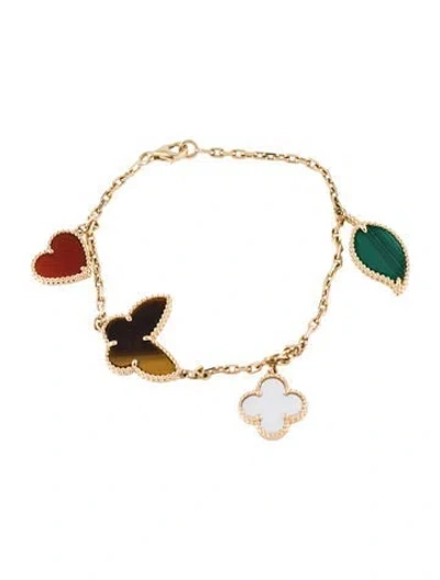 Pre-owned Van Cleef & Arpels Mother Of Pearl Lucky Alhambra 4 Motif Bracelet, 7" In Multi