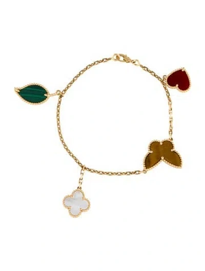 Pre-owned Van Cleef & Arpels Mother Of Pearl Lucky Alhambra Bracelet, 4 Motifs, 7.25" In Multi