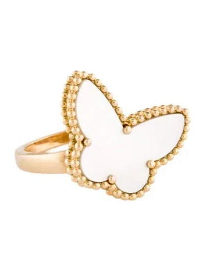 Pre-owned Van Cleef & Arpels Mother Of Pearl Lucky Alhambra Butterfly Ring In Multi