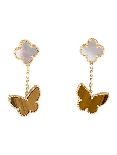 Pre-owned Van Cleef & Arpels Mother Of Pearl Lucky Alhambra Earrings, 2 Motifs In White