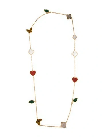Pre-owned Van Cleef & Arpels Mother Of Pearl Lucky Alhambra Long Necklace, 12 Motif, 15" In Multi