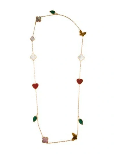 Pre-owned Van Cleef & Arpels Mother Of Pearl Lucky Alhambra Long Necklace, 12 Motif, 15" In Multi