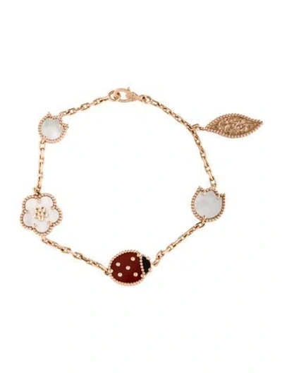 Pre-owned Van Cleef & Arpels Mother Of Pearl Lucky Spring 5 Motif Bracelet, 6.75" In Multicolor