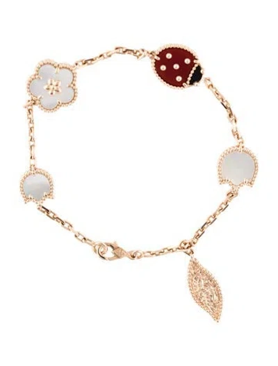 Pre-owned Van Cleef & Arpels Mother Of Pearl Lucky Spring Bracelet, 5 Motifs, 6.75" In Multicolor