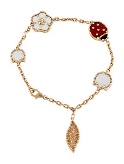 Pre-owned Van Cleef & Arpels Mother Of Pearl Lucky Spring Bracelet, 5 Motifs, 6.75" In Multicolor