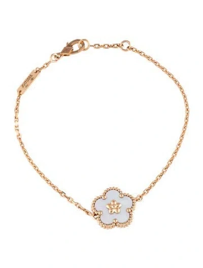 Pre-owned Van Cleef & Arpels Mother Of Pearl Lucky Spring Plum Blossom Bracelet, 6.5" In Multicolor