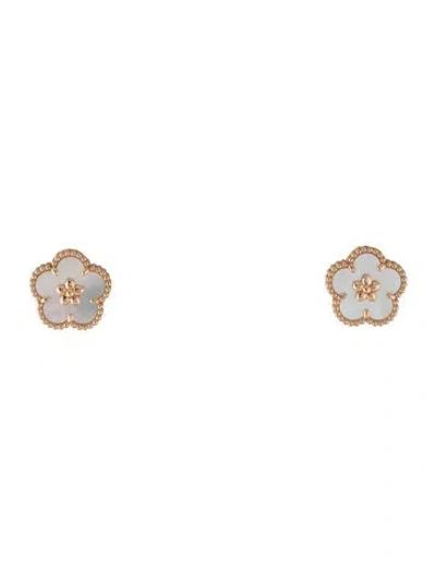Pre-owned Van Cleef & Arpels Mother Of Pearl Lucky Spring Plum Blossom Earrings In Multi