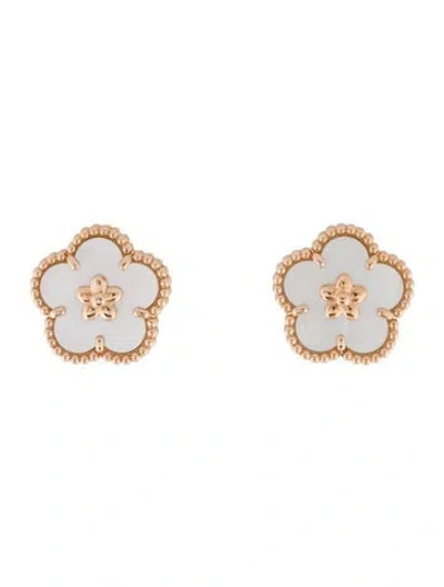 Pre-owned Van Cleef & Arpels Mother Of Pearl Lucky Spring Plum Blossom Earrings In Multi