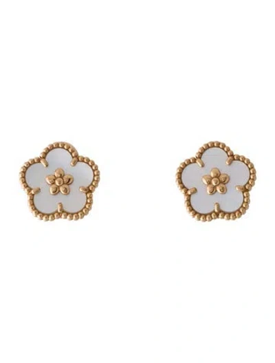 Pre-owned Van Cleef & Arpels Mother Of Pearl Lucky Spring Plum Blossom Earrings In Multi