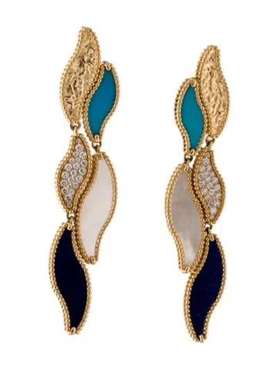 Pre-owned Van Cleef & Arpels Mother Of Pearl Lucky Summer Wave Drop Earrings In Multi