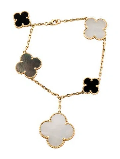 Pre-owned Van Cleef & Arpels Mother Of Pearl Magic Alhambra 5 Motif Bracelet, 7.25" In Multi