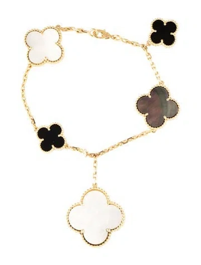 Pre-owned Van Cleef & Arpels Mother Of Pearl Magic Alhambra 5 Motif Bracelet, 7.25" In Multicolor