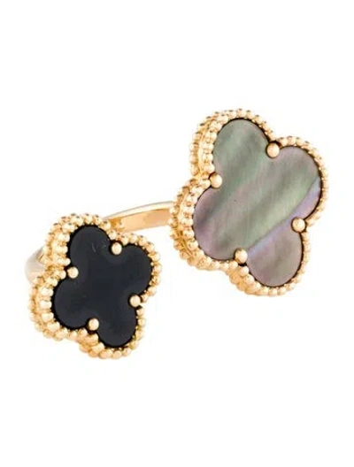 Pre-owned Van Cleef & Arpels Mother Of Pearl Magic Alhambra Between The Finger Ring In Gray