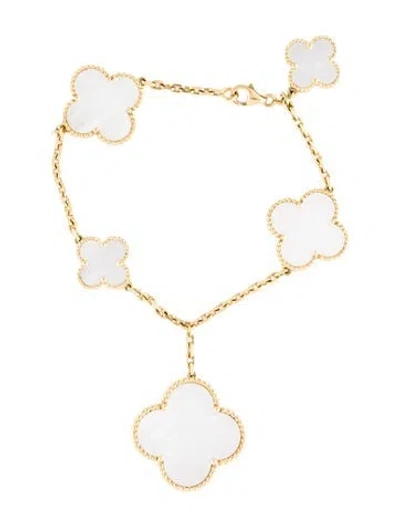 Pre-owned Van Cleef & Arpels Mother Of Pearl Magic Alhambra Bracelet, 5 Motifs, 7.25" In Multi
