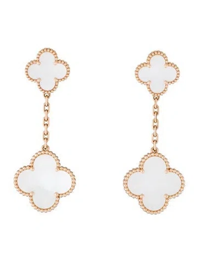 Pre-owned Van Cleef & Arpels Mother Of Pearl Magic Alhambra Earrings, 2 Motifs In Multi
