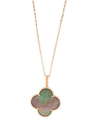 Pre-owned Van Cleef & Arpels Mother Of Pearl Magic Alhambra Long Necklace, 1 Motif, 35.5" In Gray