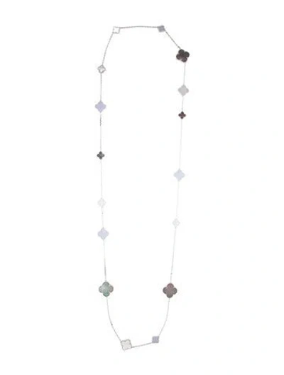 Pre-owned Van Cleef & Arpels Mother Of Pearl Magic Alhambra Long Necklace, 16 Motifs, 52" In Multi