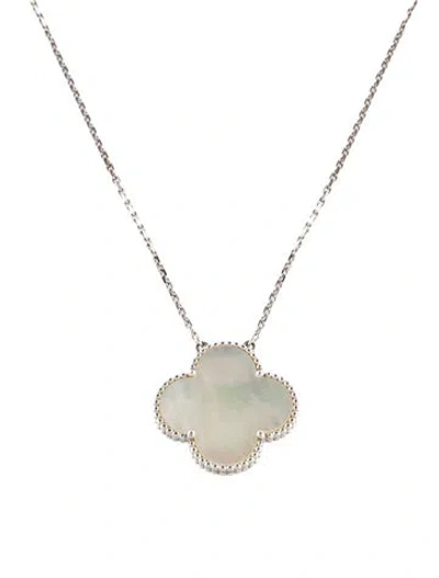 Pre-owned Van Cleef & Arpels Mother Of Pearl Magic Alhambra Pendant Necklace, 17" In White
