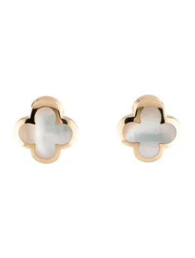 Pre-owned Van Cleef & Arpels Mother Of Pearl Pure Alhambra Earclips In White