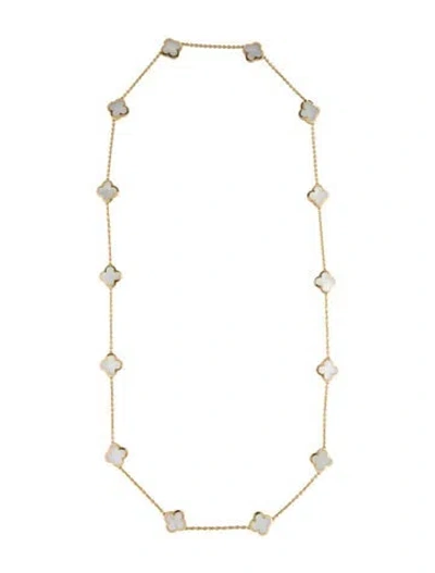 Pre-owned Van Cleef & Arpels Mother Of Pearl Pure Alhambra Long Necklace, 14 Motifs, 32" In Multi