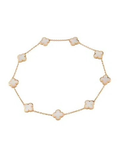 Pre-owned Van Cleef & Arpels Mother Of Pearl Pure Alhambra Necklace, 9 Motif, 16" In White