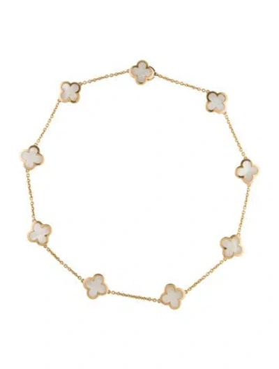 Pre-owned Van Cleef & Arpels Mother Of Pearl Pure Alhambra Necklace, 9 Motif, 17" In Multi