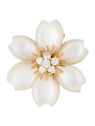 Pre-owned Van Cleef & Arpels Mother Of Pearl Rose De Noel Brooch In White