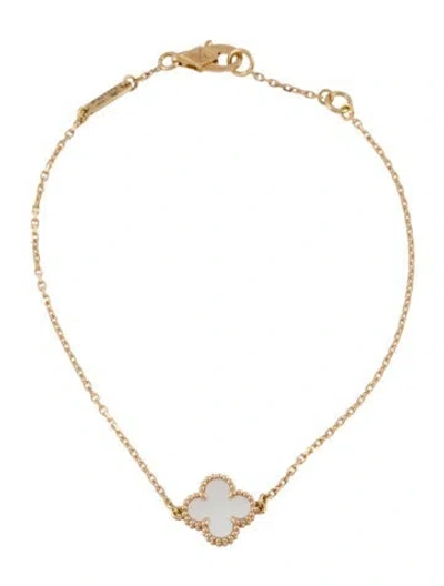 Pre-owned Van Cleef & Arpels Mother Of Pearl Sweet Alhambra Bracelet, 6.75" In White