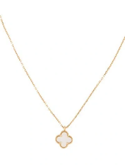 Pre-owned Van Cleef & Arpels Mother Of Pearl Sweet Alhambra Pendant Necklace, 15.5" In White